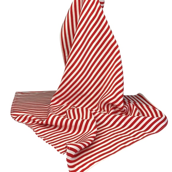NWT SILKLETTE ‘Bonjour’ Red/White Stripes 100% Fine Silk Kerchief Scarf - Picture 9 of 9